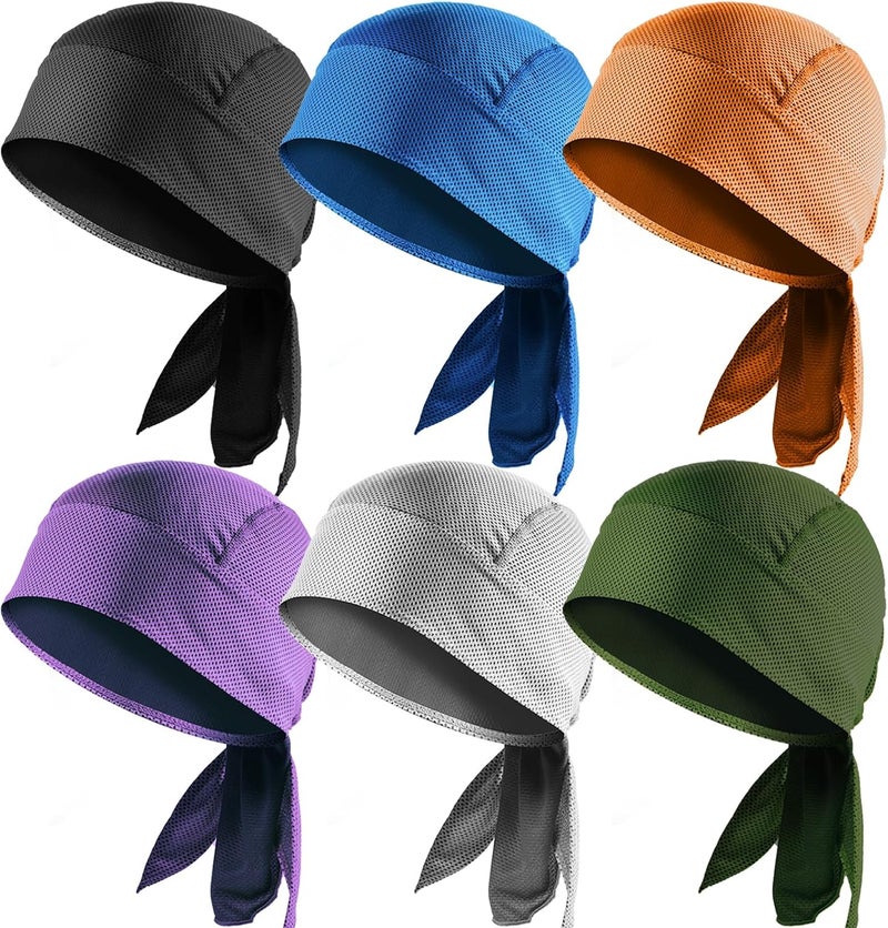 YOHITOP 6 Pack Breathable Doo Rags for Men, Sweat Wicking Dew Rags, Cooling Do Rag Skull Cap Helmet Line for Men - Image 1